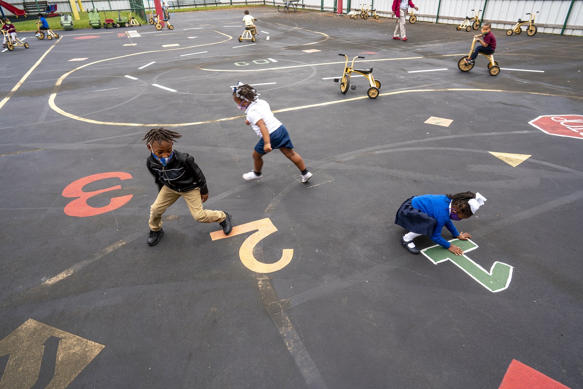 Head Start program, students, playing on court