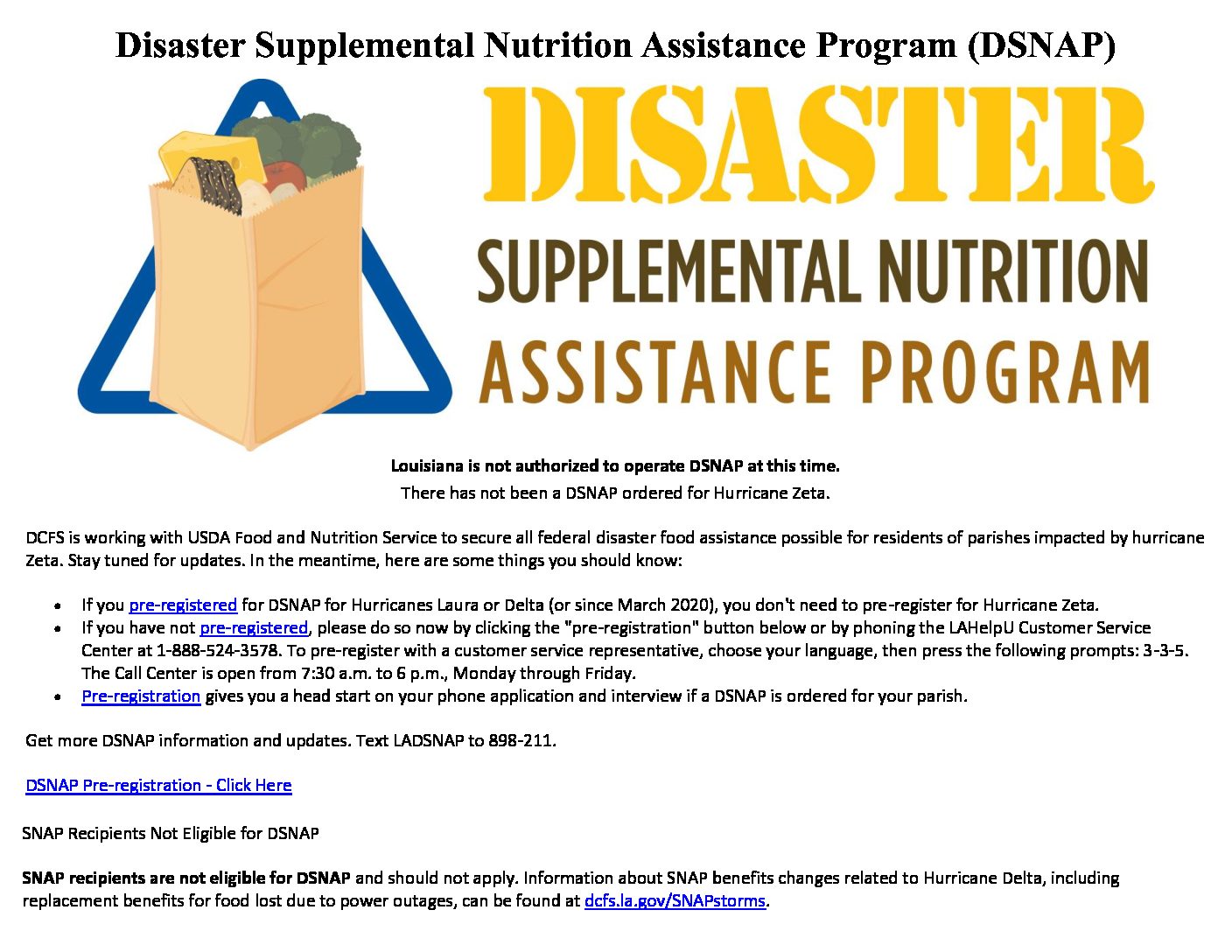 DSNAP Benefits for Hurricane Zeta Relief